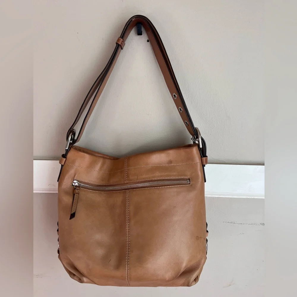Coach Leather Shoulder Bag Brown F15064 Zipper Closure Pleated Bottom